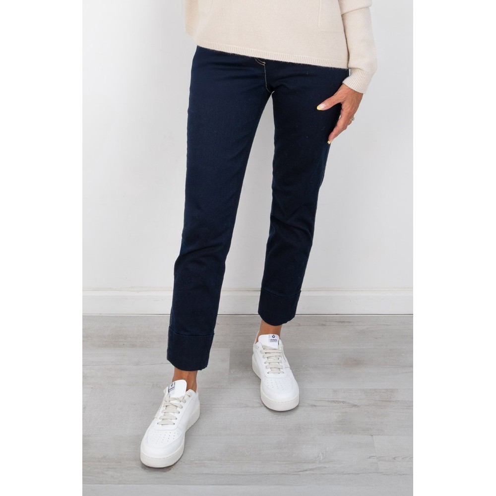 Robell Bella 09 Navy Contrast  Ankle Crop Jean with Cuff Navy / Contrast 690