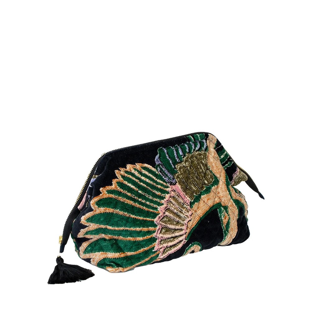 One Hundred Stars Organic Cotton Crane Emerald Velvet Pouch Crane Emerald