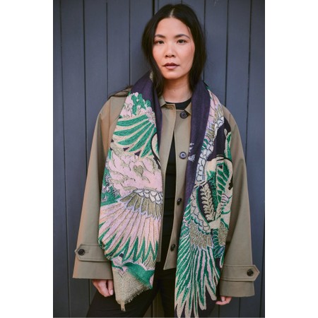 One Hundred Stars Crane Emerald Wool Scarf - Multicoloured