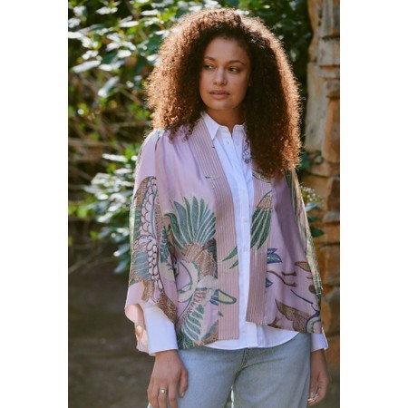 One Hundred Stars Crane Plaster Pink Short Kimono - Crane Plaster Pink