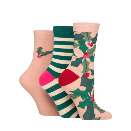 Caroline Gardner Christmas Fun 3pk Socks - Pink