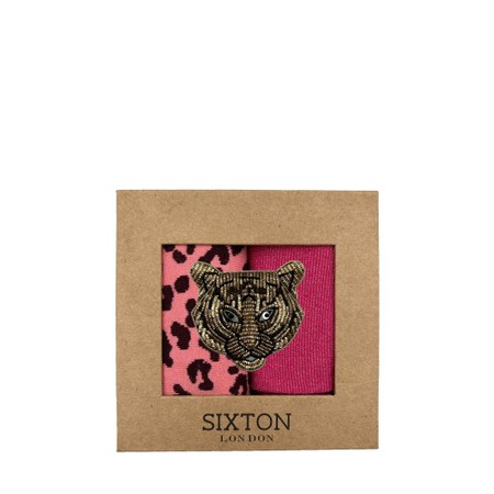 Sixton London Tigerhead Embroidered Brooch Sock Box - Pink
