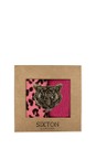 Sixton London Bright Pink Tokyo & Leopard Tigerhead Embroidered Brooch Sock Box  