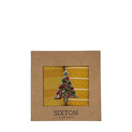 Sixton London Christmas Tree Brooch Mustard Sock Box - Yellow