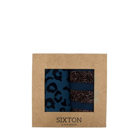Sixton London Denim Leopard And Berlin Sock Box - Blue