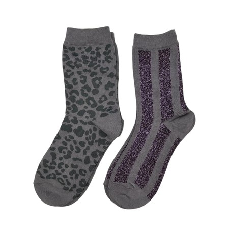 Sixton London Charcoal Leopard And Berlin Sock Box - Grey
