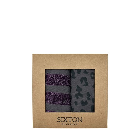 Sixton London Charcoal Leopard And Berlin Sock Box - Grey