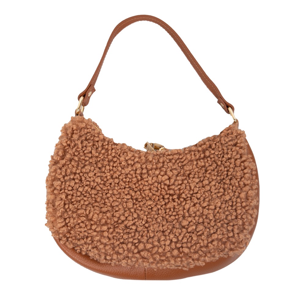 Gemini Label Bags Hallie Dark Tan Faux Fur Shoulder Bag Dark Tan