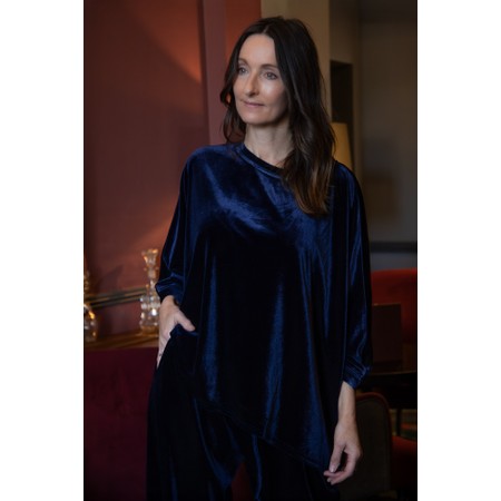 Chalk Erin Navy Relaxed Velour Top - Blue