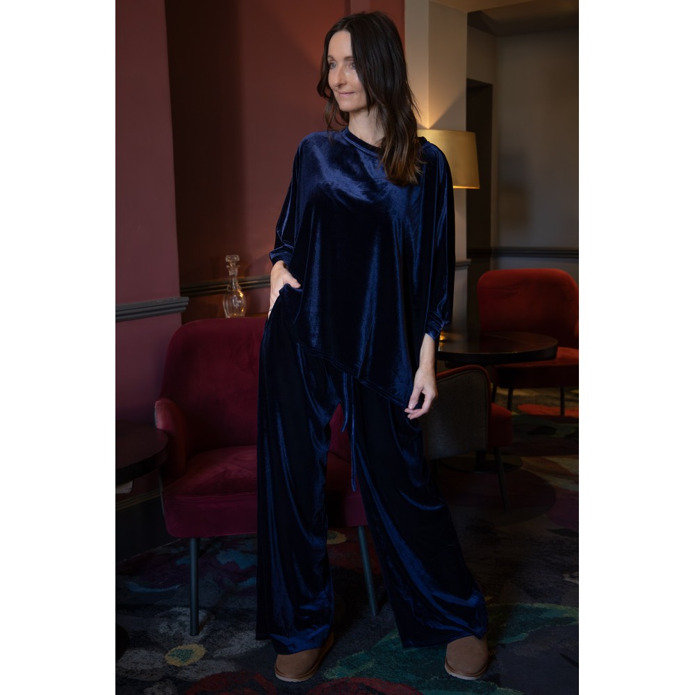 Chalk Tabby Velour Drawstring Trouser Navy