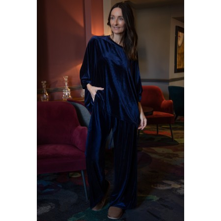 Chalk Tabby Velour Drawstring Trouser - Blue