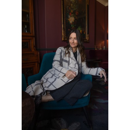 Henriette Steffensen High Neck Clan Print Fleece Cardigan - Beige