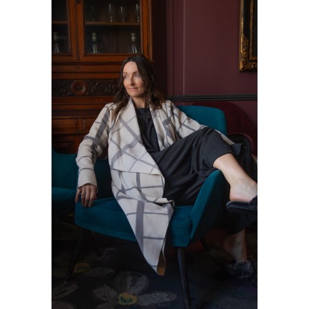 Henriette Steffensen High Neck Clan Print Fleece Cardigan - Beige