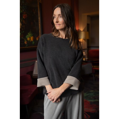 Henriette Steffensen Soft Black/ Elephant Contrast Fleece Blouse - Black