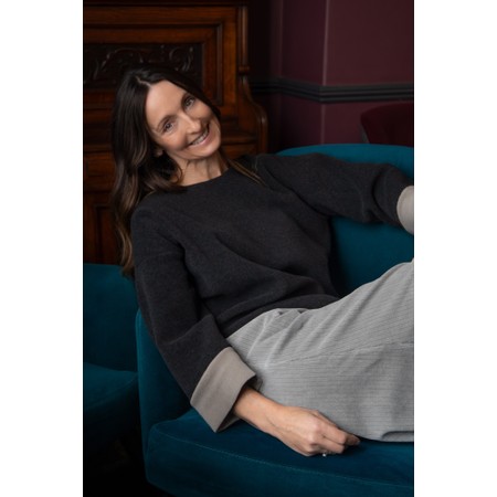 Henriette Steffensen Soft Black/ Elephant Contrast Fleece Blouse - Black