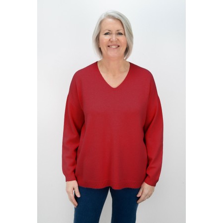 Amazing Woman Penny Berry Red Rouge Super Soft Knit V-Neck Jumper - Red