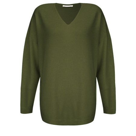 Amazing Woman Penny Musch Olive Super Soft Knit V-Neck Jumper - Green