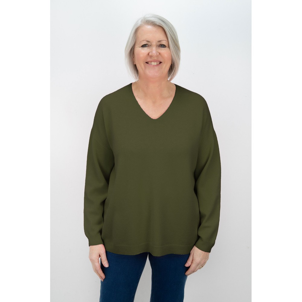 Amazing Woman Penny Musch Olive Super Soft Knit V-Neck Jumper Musch Olive 
