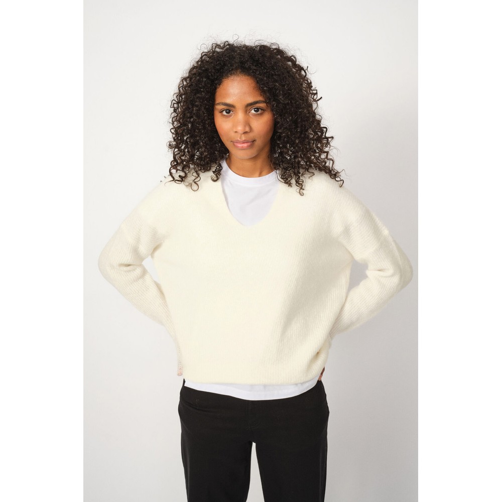 Mos Mosh Thora V-Neck Ecru Knit Jumper 180 Ecru