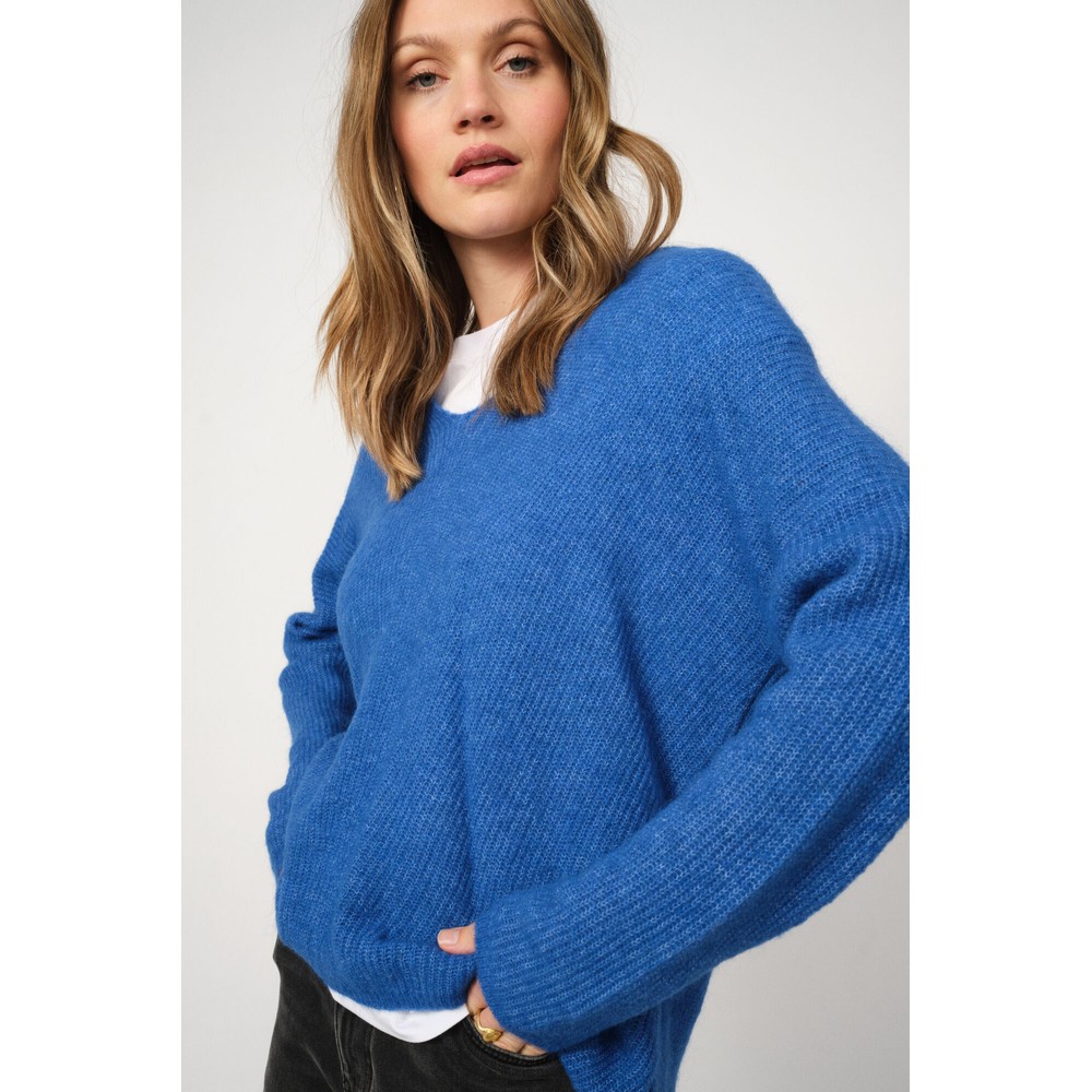 Mos Mosh Thora V-Neck Ultramarine Knit Jumper 431 Ultramarine