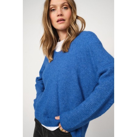 Mos Mosh Thora V-Neck Ultramarine Knit Jumper - Blue