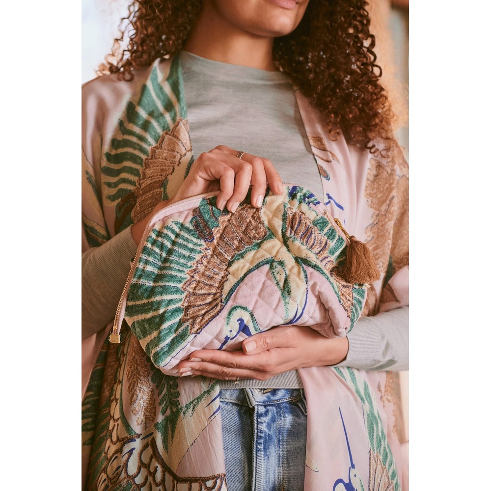 One Hundred Stars Organic Cotton Velvet Pouch Crane Plaster Pink