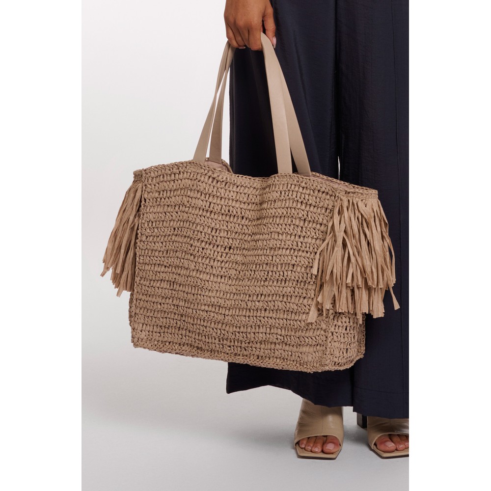 RINO AND PELLE Carlijn Fringed Beachbag Rosy Brown