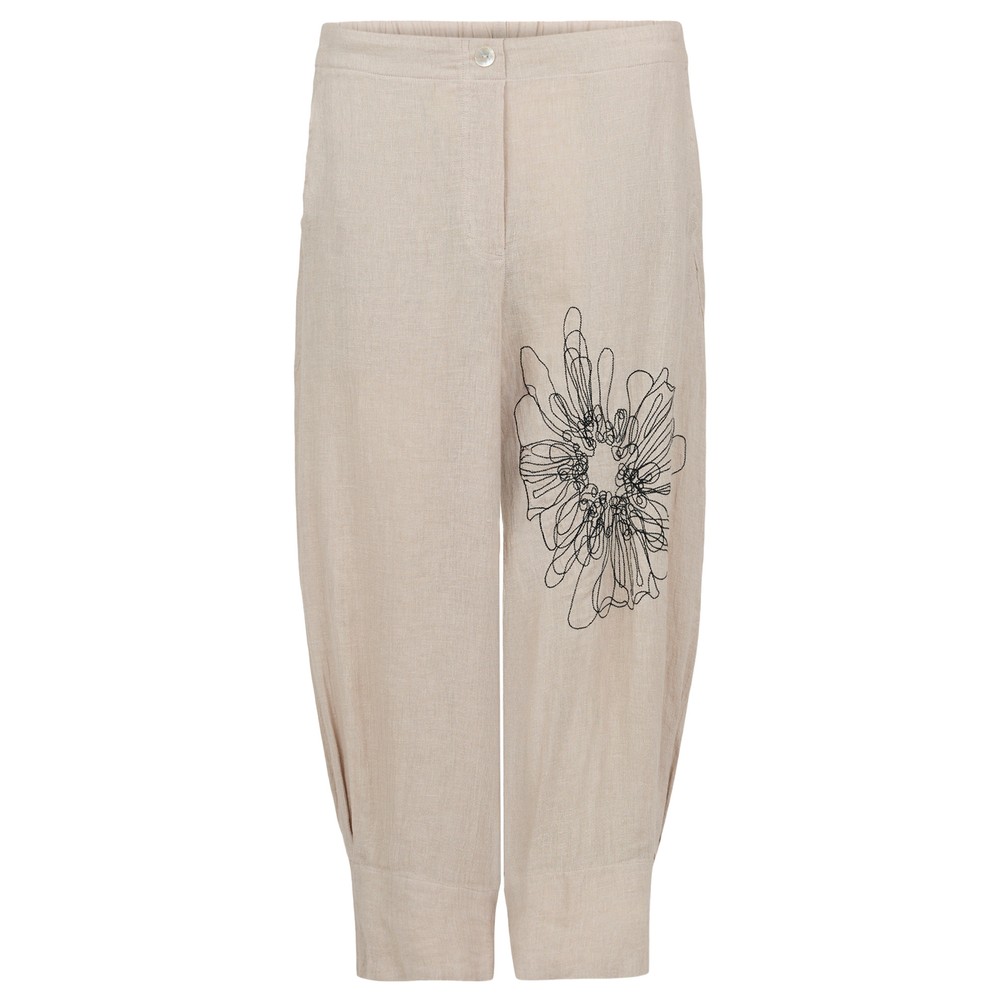 NOEN Embroidered Floral Linen Trouser Sand 14