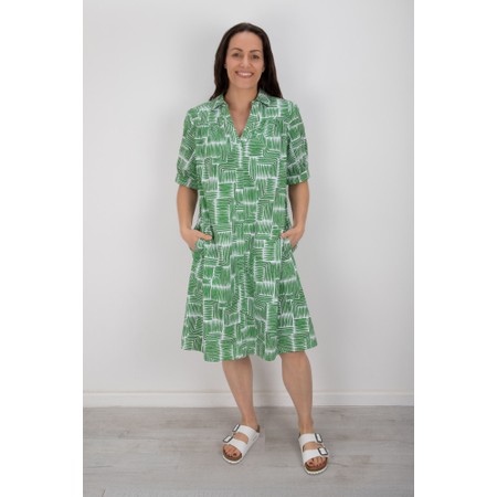 Foil Thats The Spirit Button Up Lush Leaves Print Dress - Green