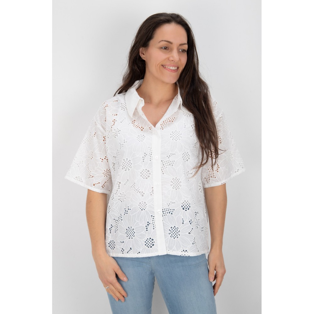 Foil Sweet Stitch Shirt White Flower