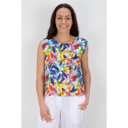 Foil It's Only Natural Printed Leaf Linen Print Top - Green