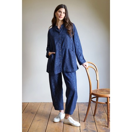 Sahara Dark Denim Diamond Patchwork Print Bubble Trousers - Blue