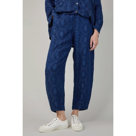 Sahara Dark Denim Diamond Patchwork Print Bubble Trousers - Blue