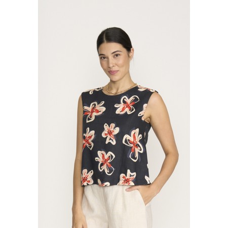 Foil It's Only Natural Flower Doodle Linen Print Top - Blue