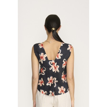 Foil It's Only Natural Flower Doodle Linen Print Top - Blue