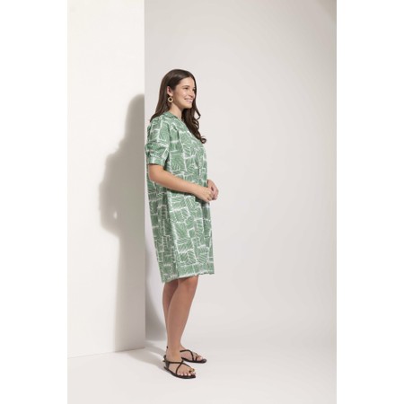 Foil Thats The Spirit Button Up Lush Leaves Print Dress - Green