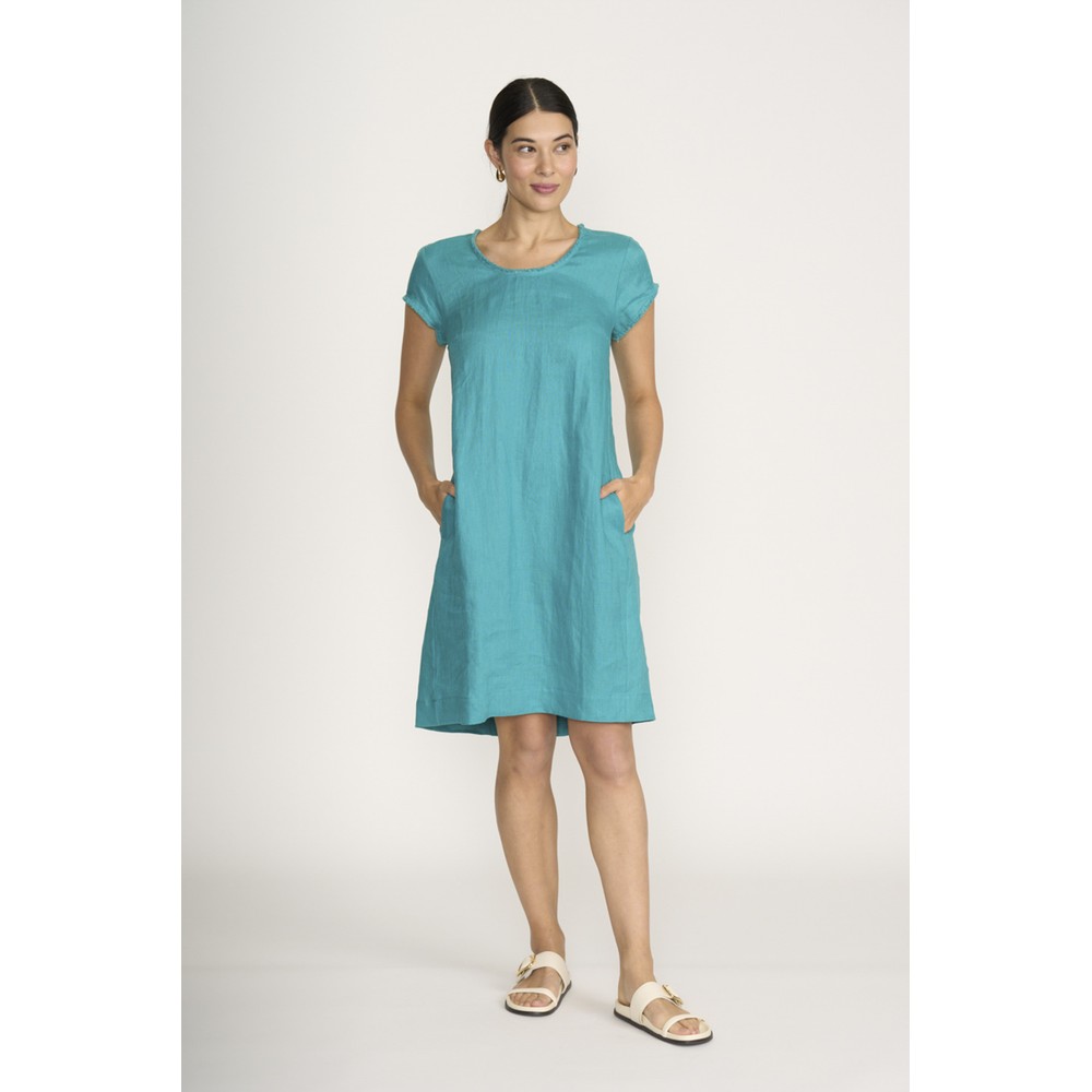 Foil Festival Aquatic Linen Dress Aquatic