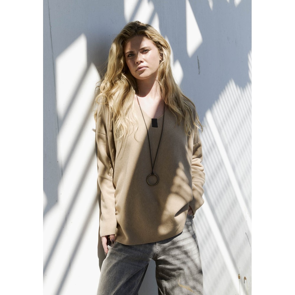 Henriette Steffensen Camel Fleece V-Neck Blouse Camel
