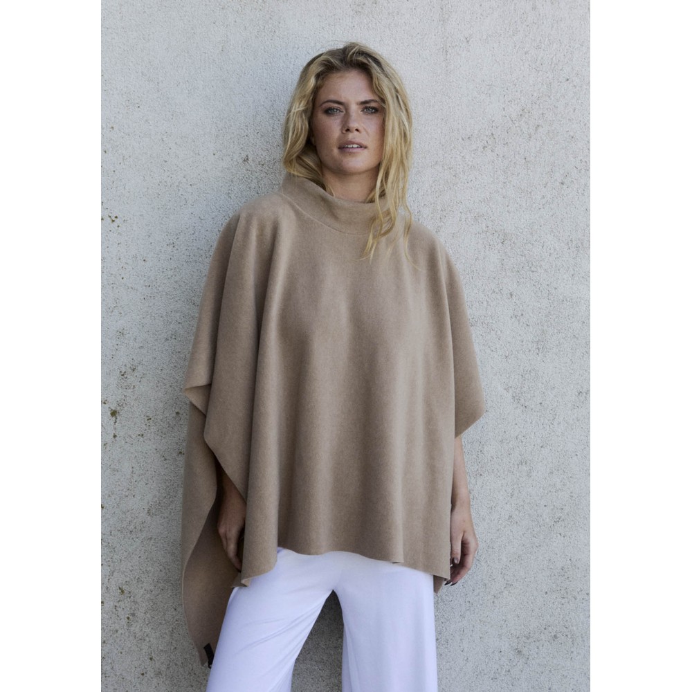 Henriette Steffensen High Neck Camel Fleece Poncho Camel