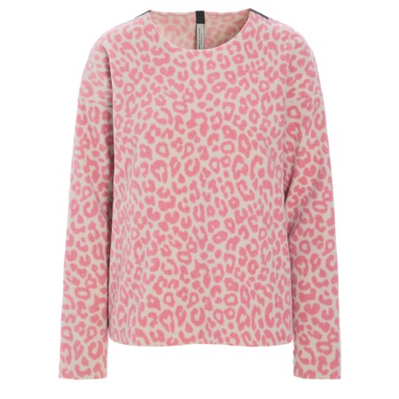 Henriette Steffensen Classic Round Neck Pink Leopard Print Fleece Blouse - Pink