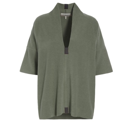 Henriette Steffensen V Neck Short Sleeve Dusty Green Fleece Pullover - Green
