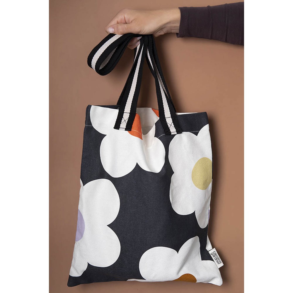 Caroline Gardner Multi Flower Charcoal Book Bag Multi