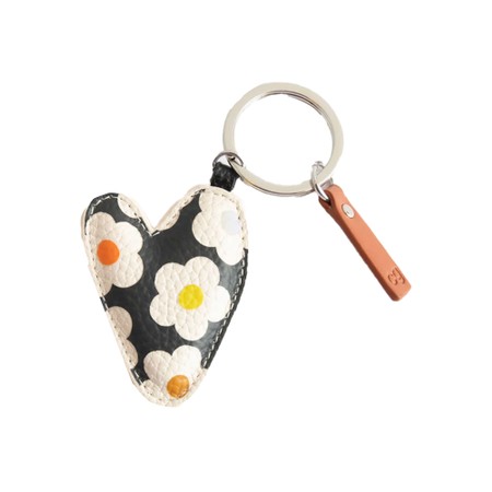 Caroline Gardner Multi Flower Charcoal Printed Heart Keyring - Multicoloured