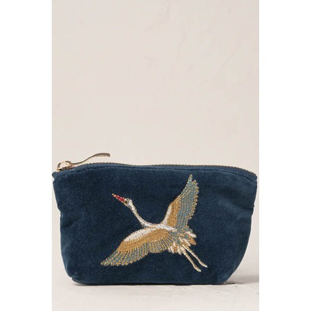 Elizabeth Scarlett Crane Ink Blue Velvet Coin Purse - Blue