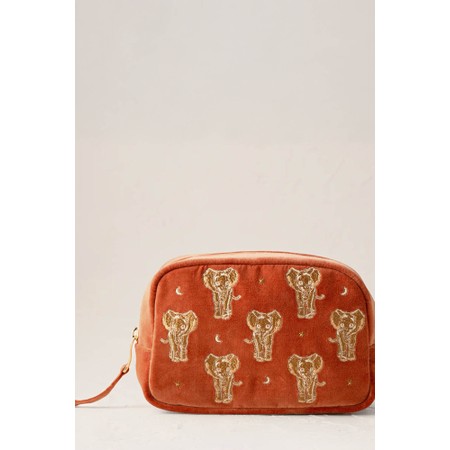 Elizabeth Scarlett Golden Elephant Velvet Makeup Bag - Orange