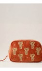 Elizabeth Scarlett Golden Elephants Rust Golden Elephant Velvet Makeup Bag  