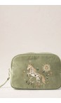 Elizabeth Scarlett Mystical Horse Olive Mystical Horse Velvet Makeup Bag  