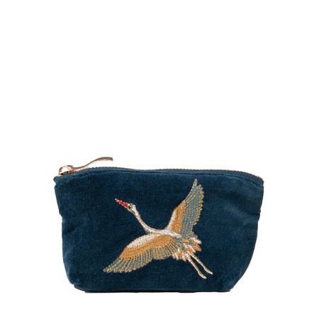 Elizabeth Scarlett Crane Ink Blue Velvet Coin Purse - Blue