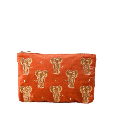 Elizabeth Scarlett Golden Elephants Everyday Velvet Pouch - Orange