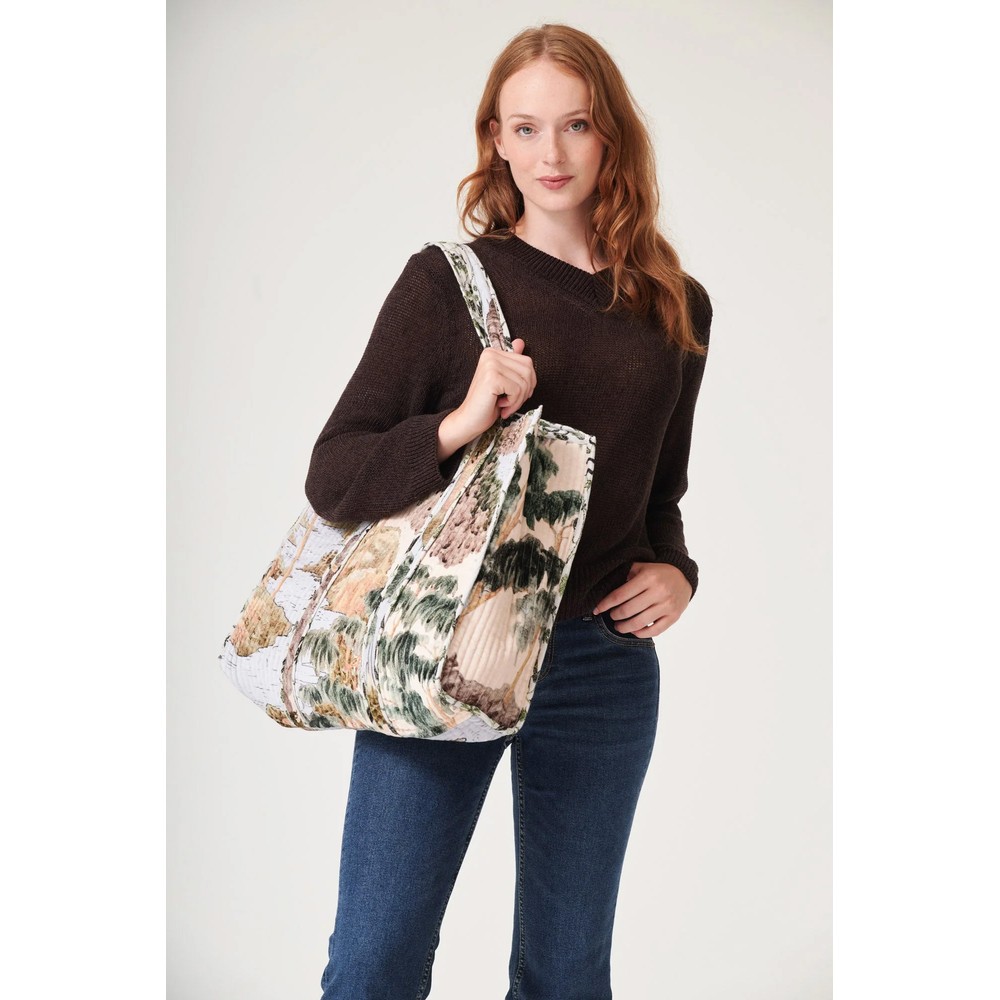 One Hundred Stars Rivers And Trees Large Velvet Tote Bag Rivers And Trees